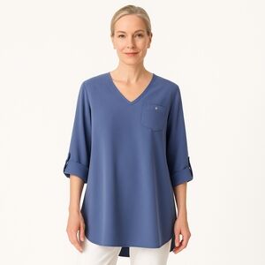 Soft Surroundings Blue Tencel V-Neck Tunic Top Sz M |‎ Relaxed Everyday Blouse